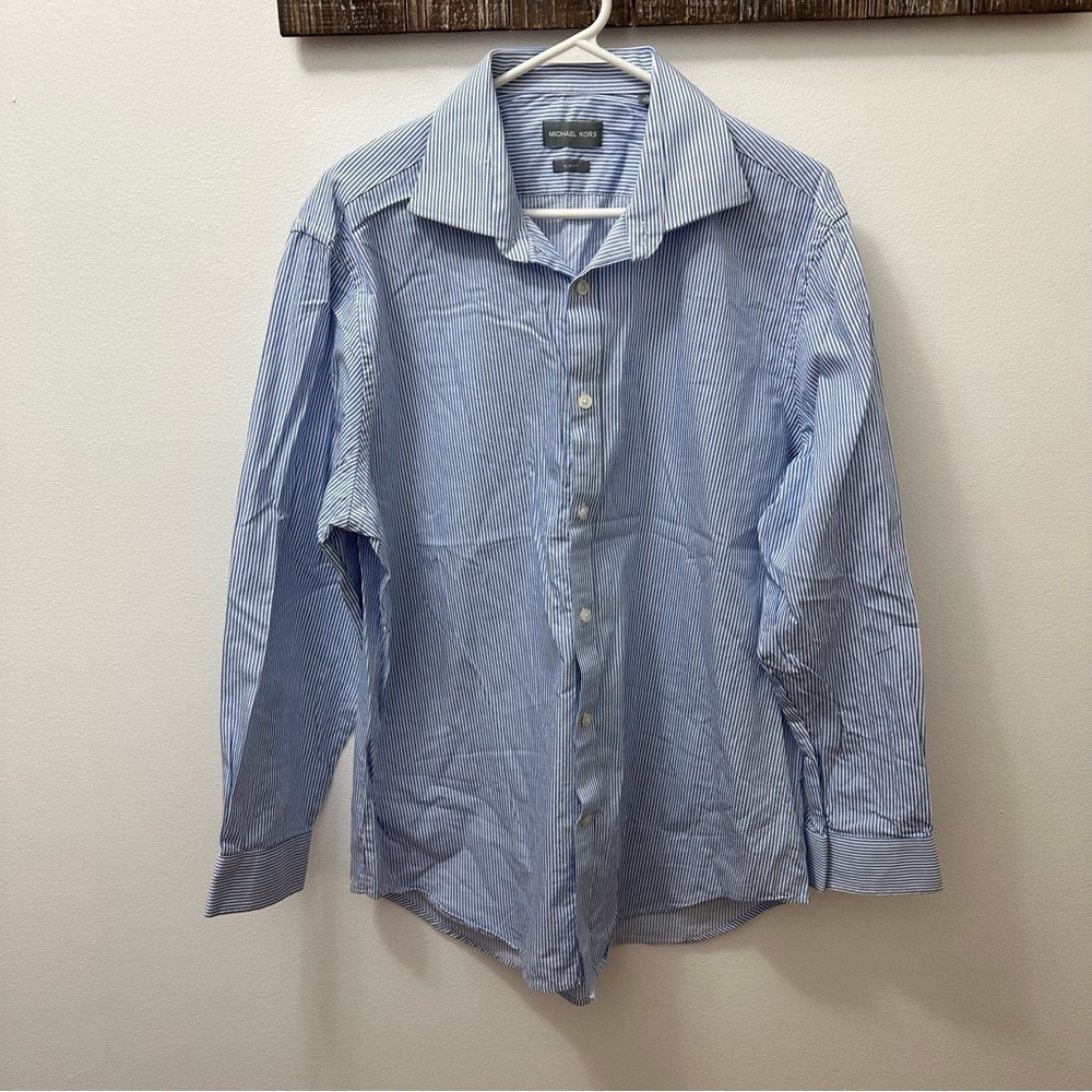 MICHAEL KORS Long Sleeve Button Up Brown Striped Shirt Size XL Slim Fit